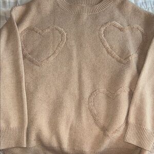 Cozy Heart Pattern Tan Sweater